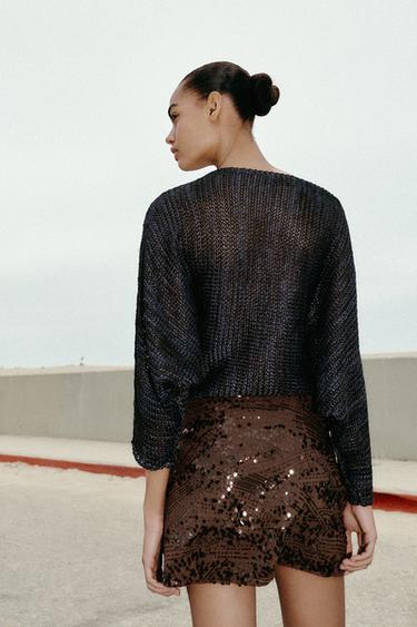 SEQUIN MINI SKORT WITH KNOT - Brown by Zara - Image 4