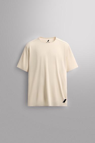 Zara COLOR BLOCK TECHNICAL T-SHIRT - Oyster-white
