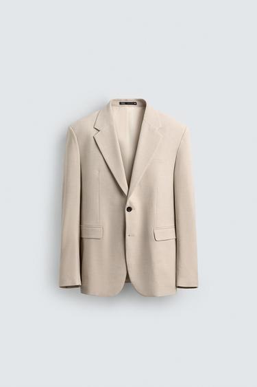 Zara TEXTURED SUIT BLAZER - Ecru