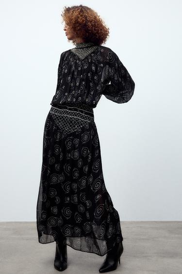 EMBROIDERED PRINTED DRESS WITH BEADING ZW COLLECTION - Black by Zara