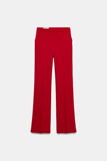Zara HIGH-WAISTED STRAIGHT LEG PANTS - Red