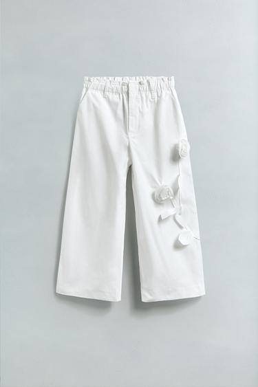 PANTALÓN FLORES 3D - Blanco de Zara