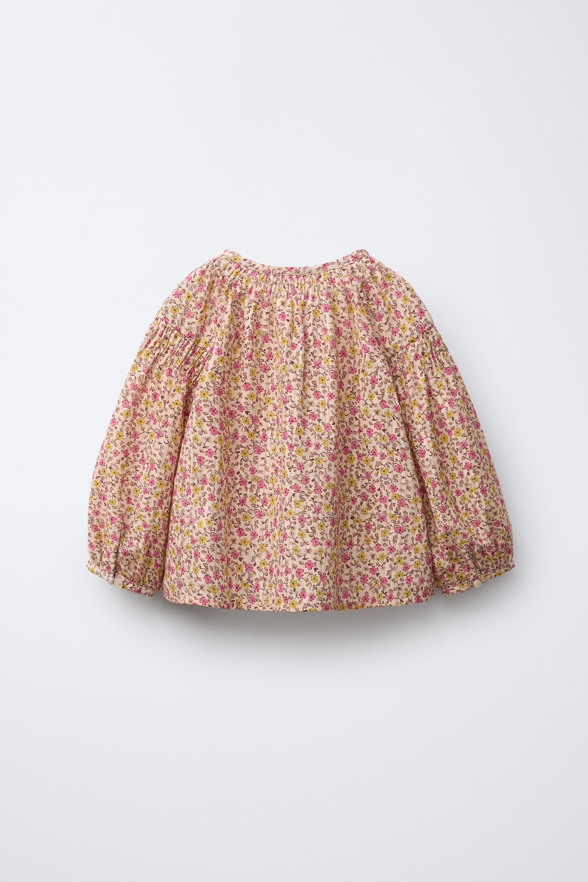 ZARA 花柄 フラワー ショルダーパッド パッチワークブラウス XL ☆ ZARA ザラ 花柄ブラウス モノクロ モノトーン フラワー 花柄