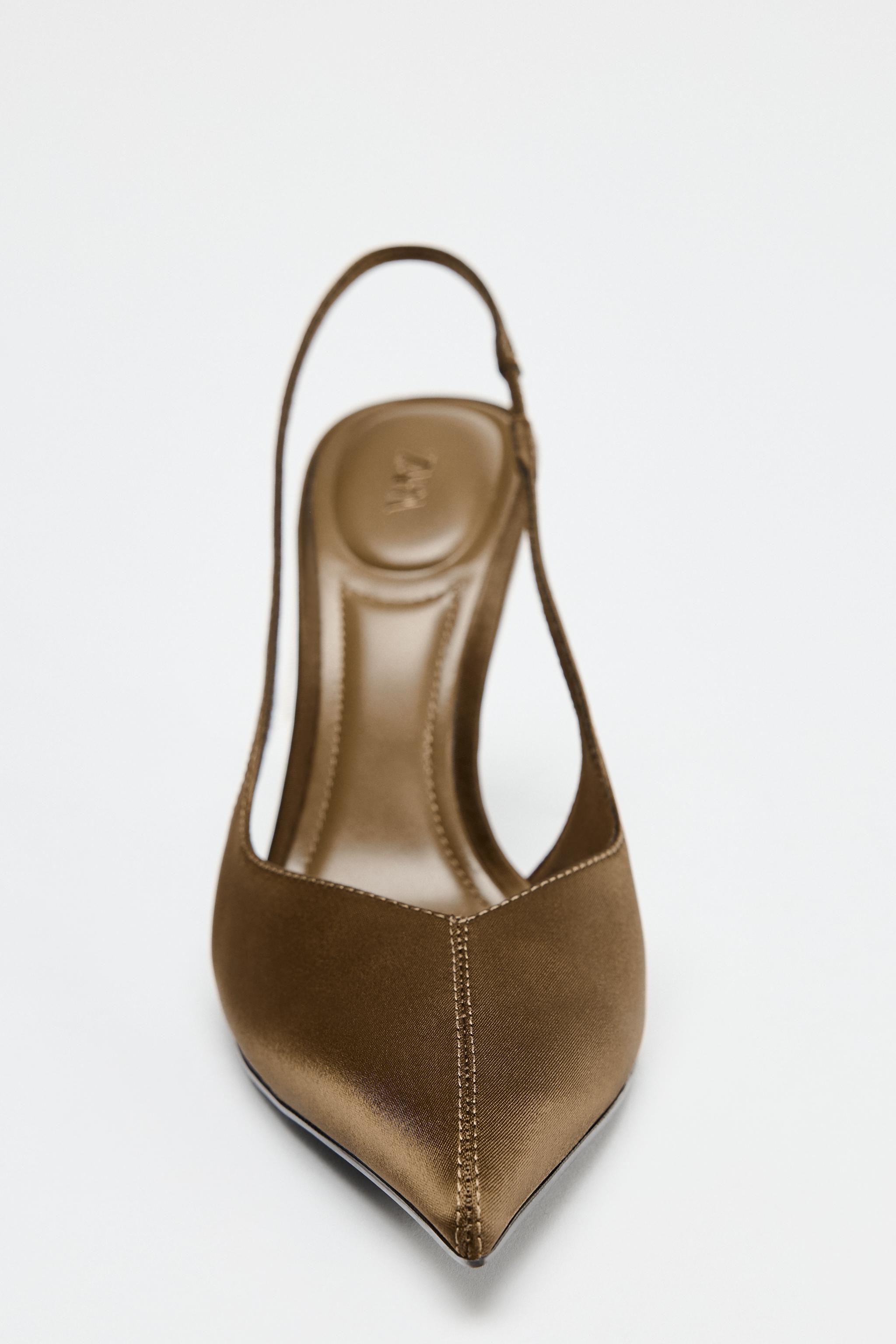 サテン風ヒールスリングバックシューズ - カーキ | ZARA Japan サテン風ヒールスリングバックシューズ - カーキ | ZARA Japan