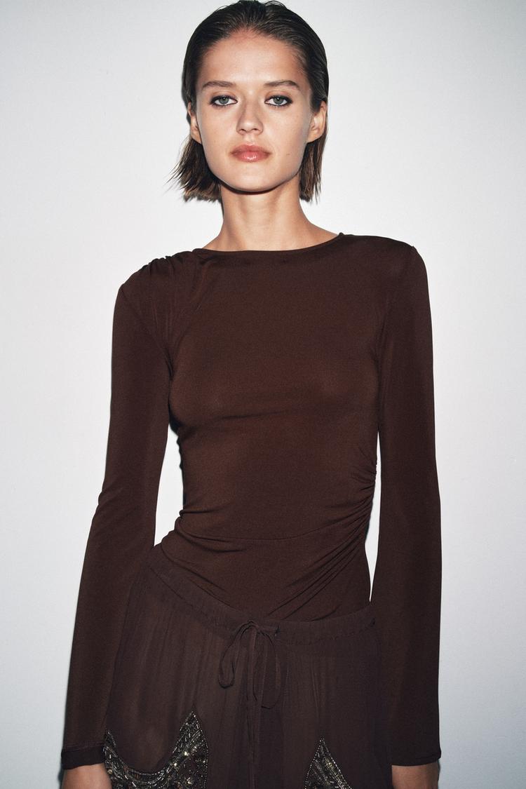 LONG SLEEVE RUCHED T-SHIRT