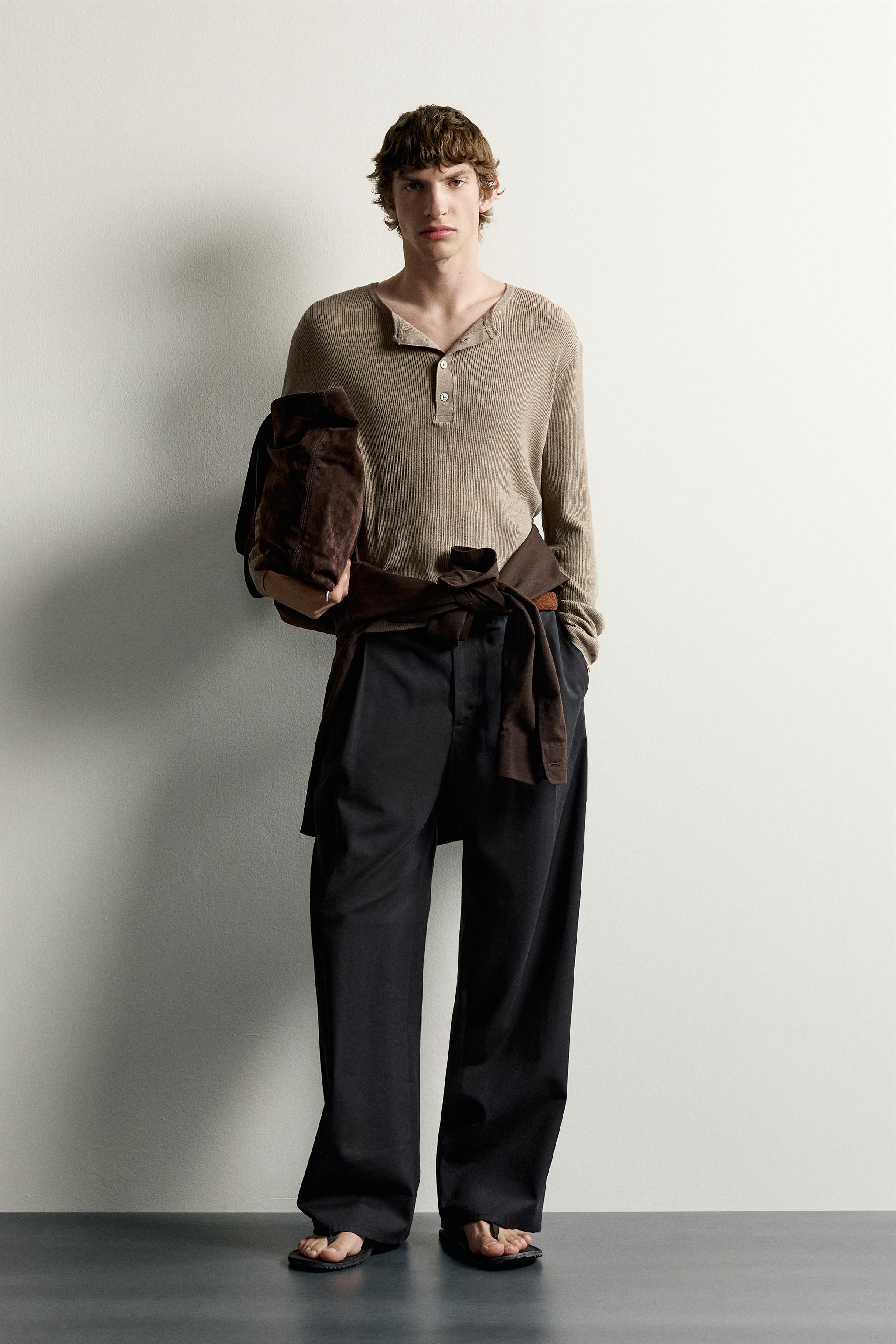 ヘンリーネック ニットTシャツ - ブラウン/モール | ZARA Japan / 日本