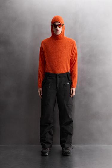 Zara TEXTURED SKI FLEECE HOODIE - Orange