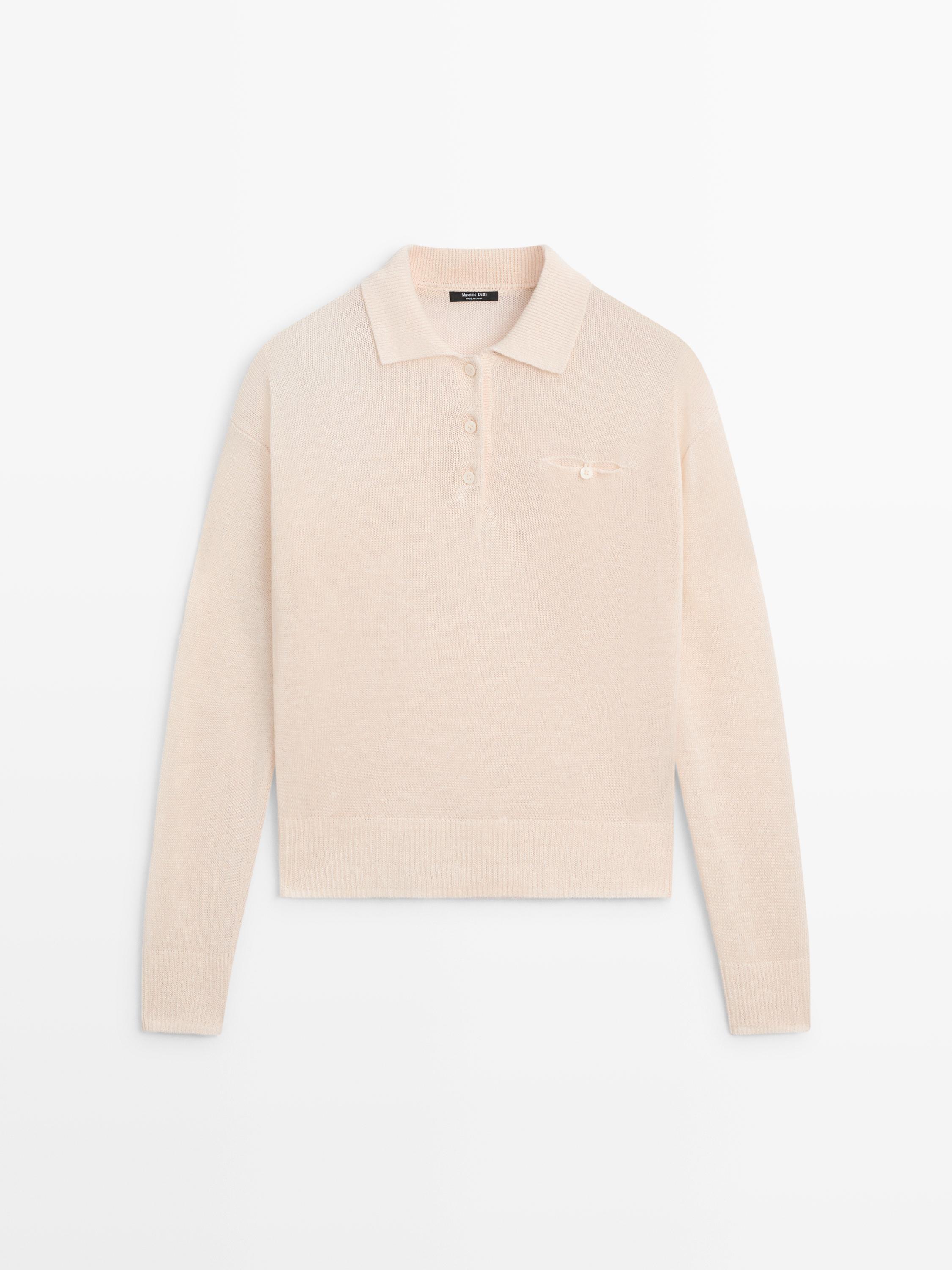 Fine linen polo collar sweater