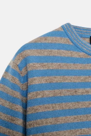 100% WOOL STRIPED SHORT SLEEVE JUMPER - Grey / Blue by Zara - Image 6
