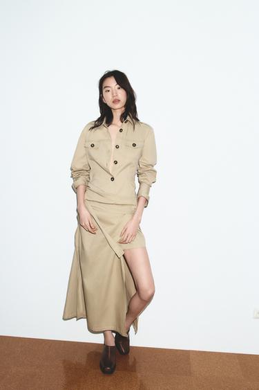 TWILL MIDI DRESS WITH TABS - Sand by Zara