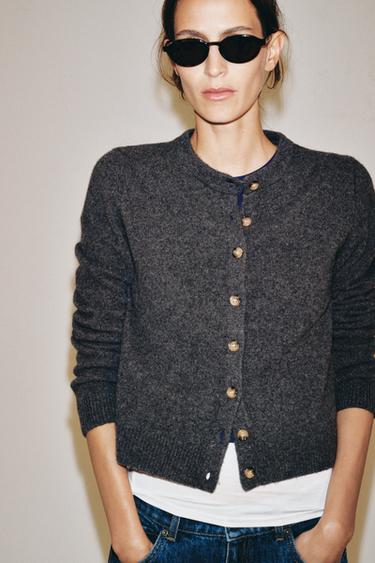 CASHMERE AND WOOL BLEND CARDIGAN - Mid-grey by Zara