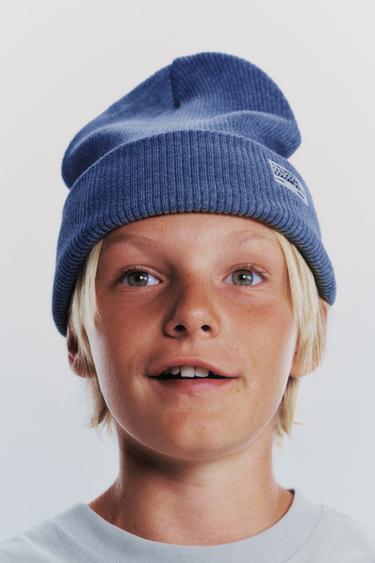 Zara RIBBED KNIT HAT WITH LABEL - Ink blue