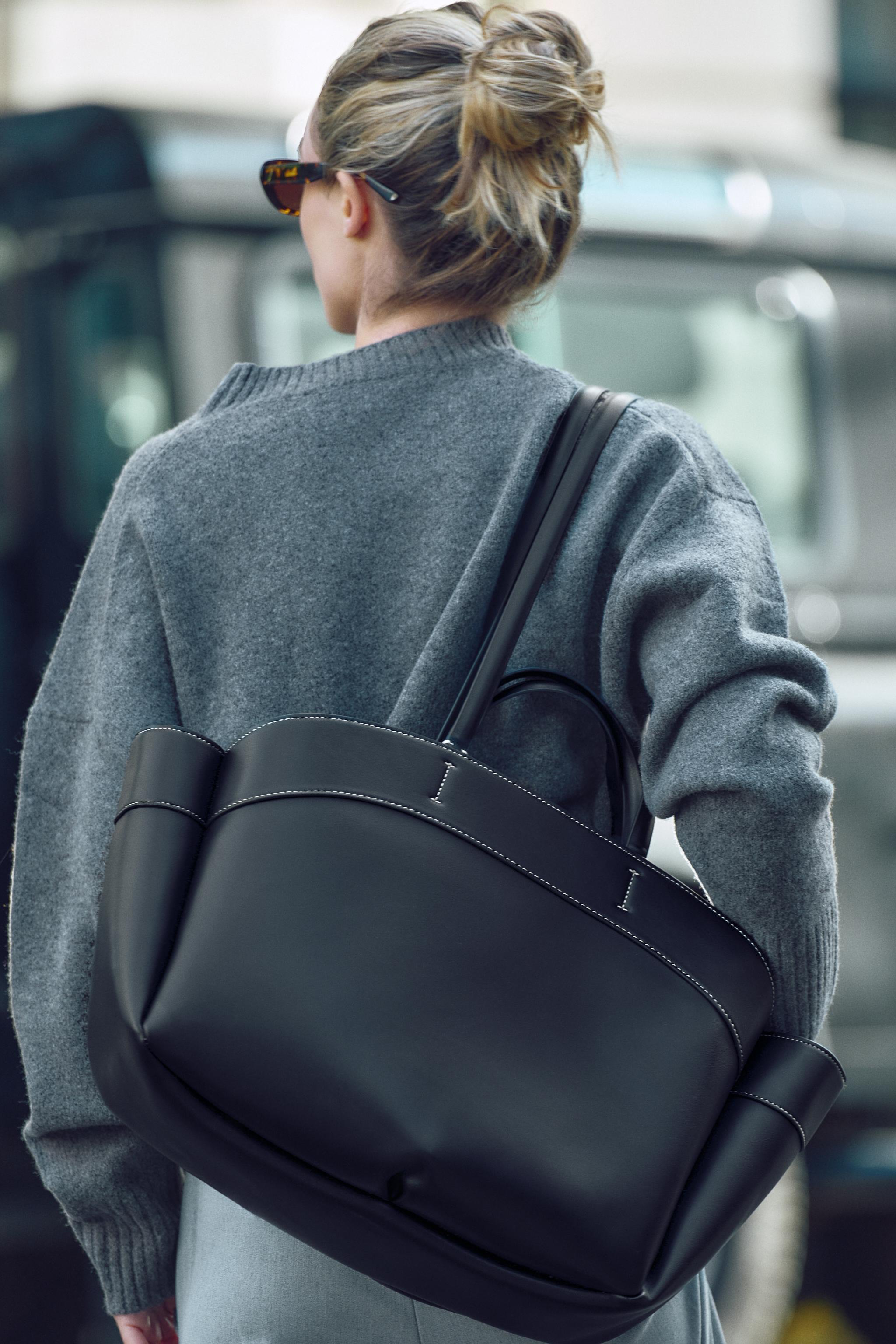 Leather Tasche Big Bag Zara Shopper Tasche LARGE SHOPPER BAG Black