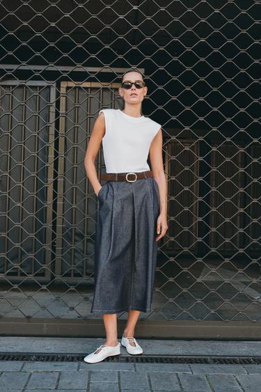 CONTRAST DRESS WITH BELT - Ecru / Blue by Zara