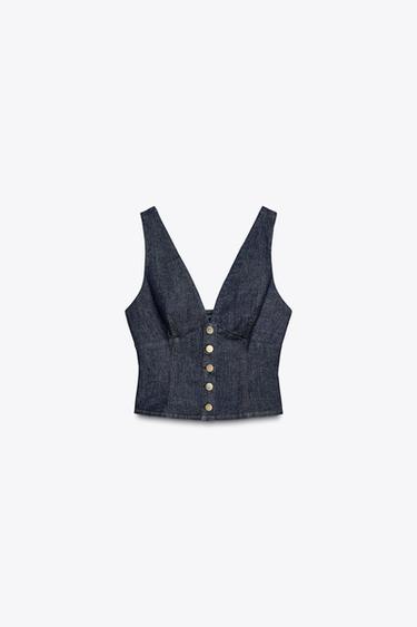 Zara KRATKI TOP OD TRAPERA Z1975 – Plava – Slika 0