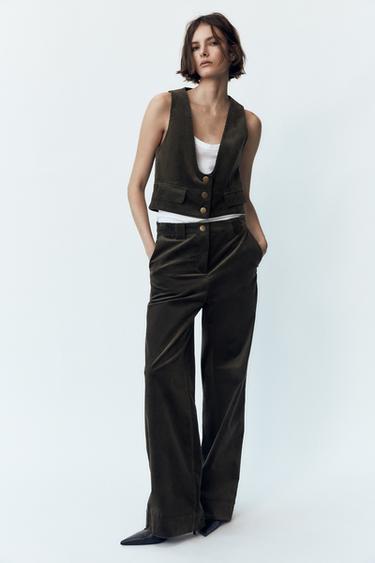 CORDUROY TURN-UP TROUSERS - Dark khaki by Zara