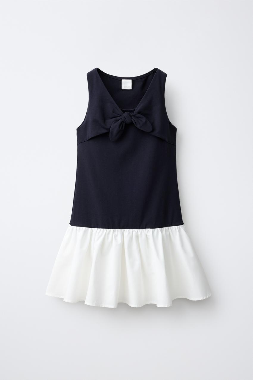 navy blue color combination dresses Zara - Bow Dress - / White - 8-9 Years (51,6 Inches) Size:XXXLarge Noir Flow Black Draped summer_trend Red combination Front bow detail