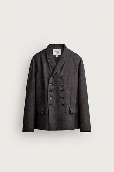 TEXTURED WOOL BLEND DOUBLE-BREASTED SUIT BLAZER - Brown by Zara