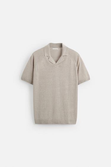 LINEN KNIT POLO SHIRT - Sand by Zara