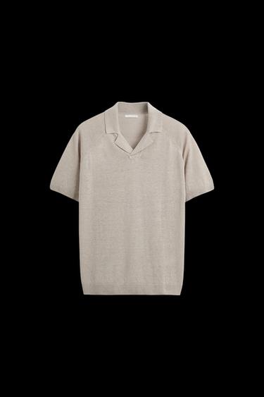 Zara LINEN KNIT POLO SHIRT - Sand - Image 0