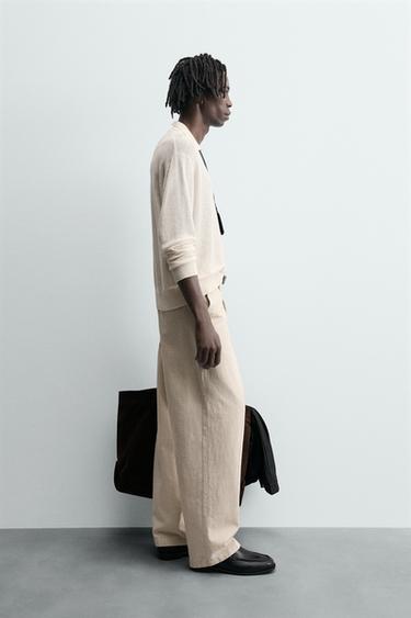 Zara 100% HEMP KNIT POLO SHIRT - Ecru