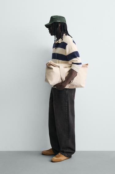 POLO EN MAILLE À RAYURES IRRÉGULIÈRES - Bleu marine de Zara - Image 3