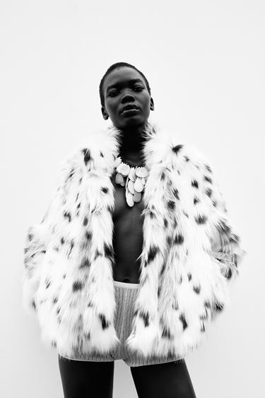 Zara FAUX FUR JACKET ZW COLLECTION - Leopard