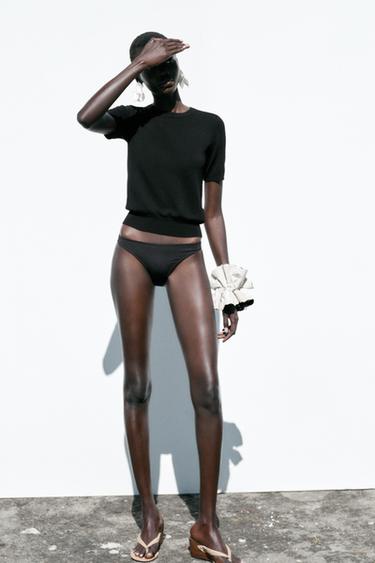 BASIC PLAIN KNIT SHORT SLEEVE TOP - Black by Zara - Image 0