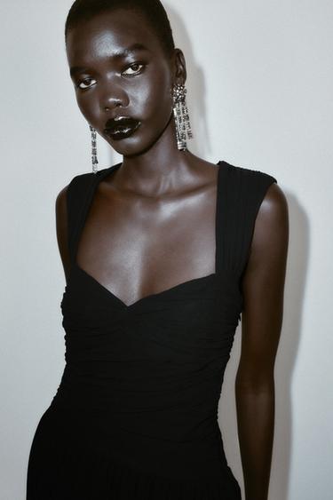 ASYMMETRIC BALLOON HEM DRAPED MINI DRESS - Black by Zara - Image 3