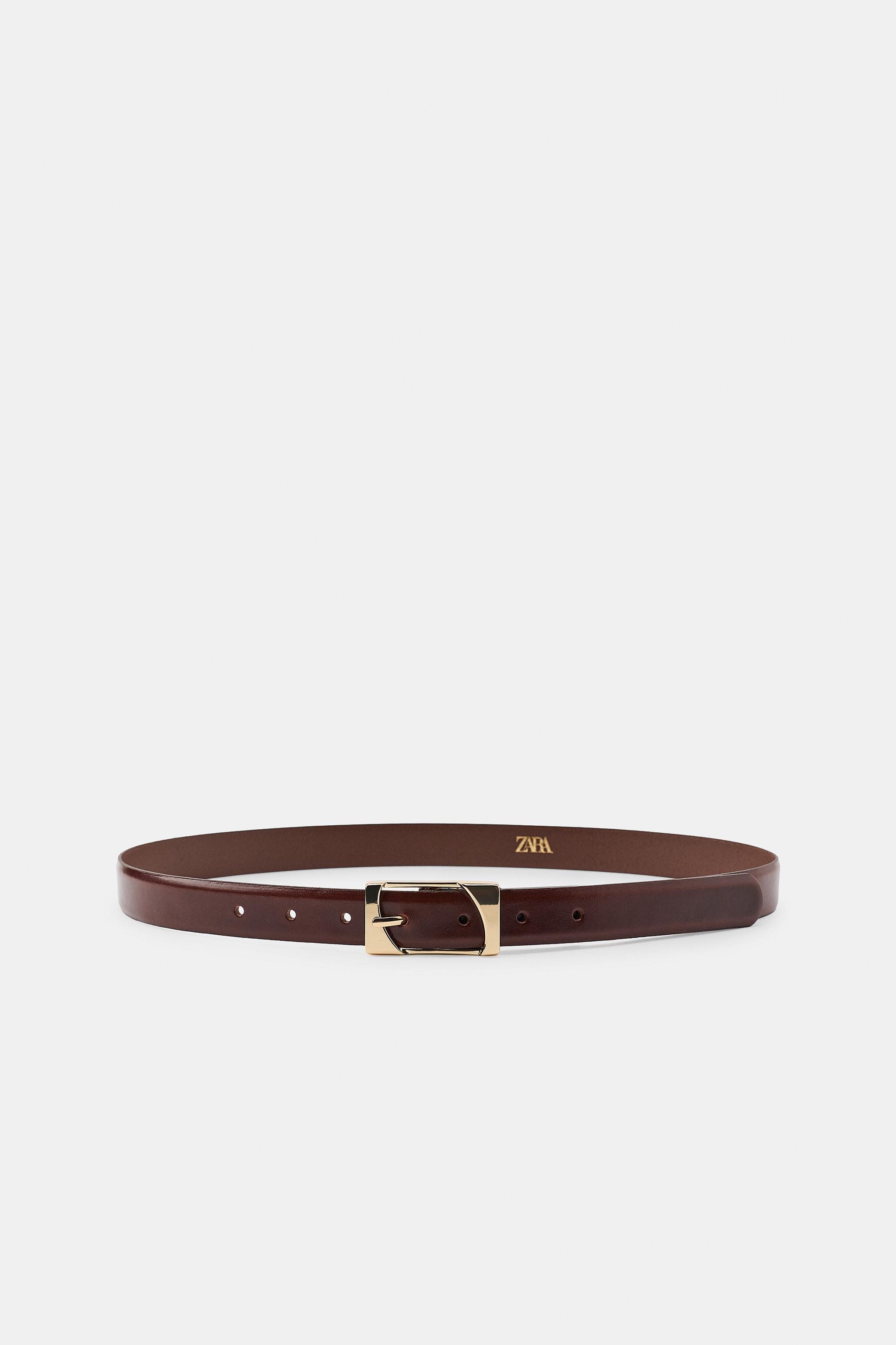 100% LEATHER RECTANGULAR BUCKLE BELT — Brown