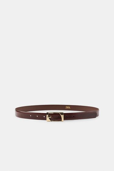 100% LEATHER BELT WITH RECTANGULAR BUCKLE - Brown by Zara