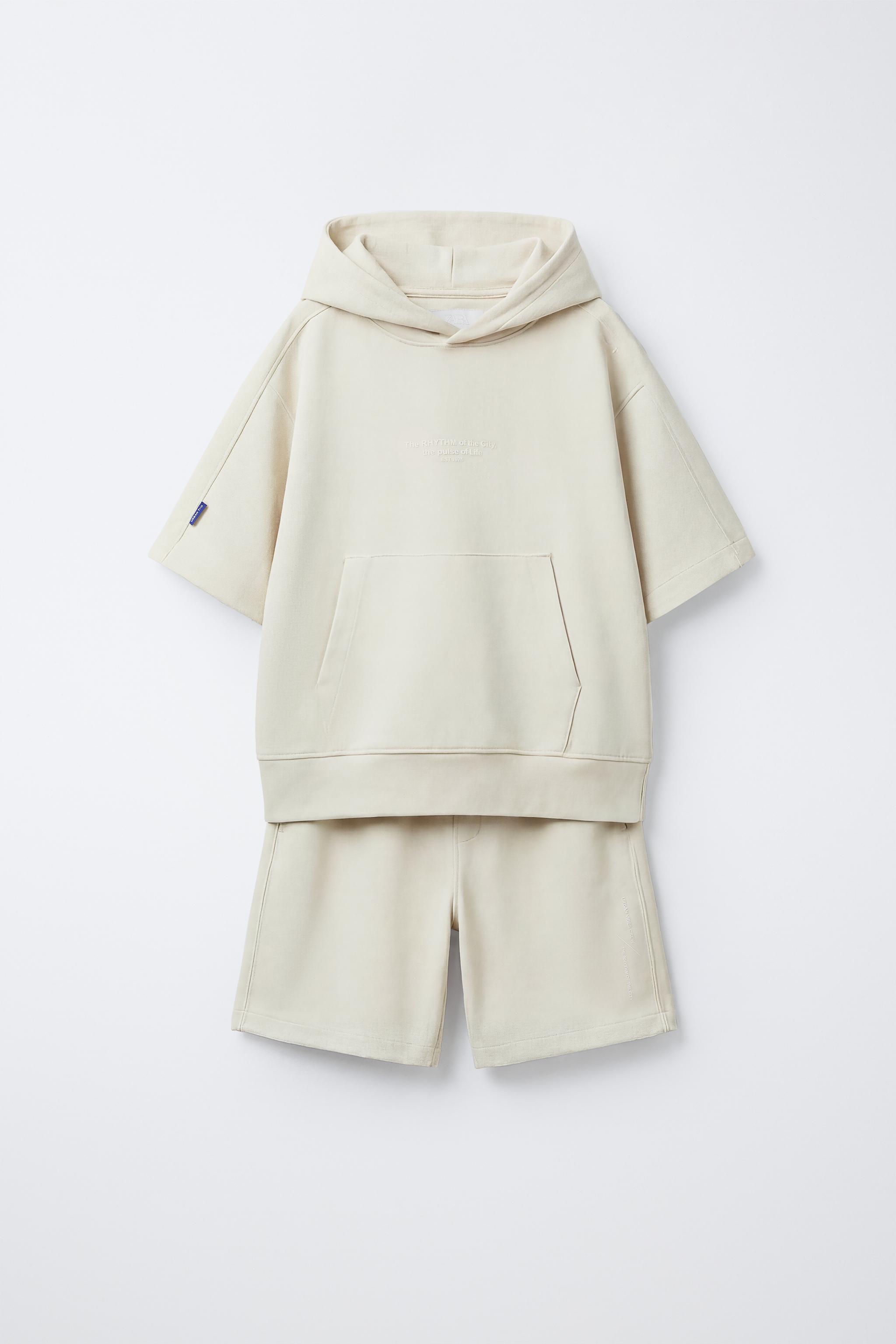 HOODIE AND INTERLOCK BERMUDA SET - Mid-ecru | ZARA Canada