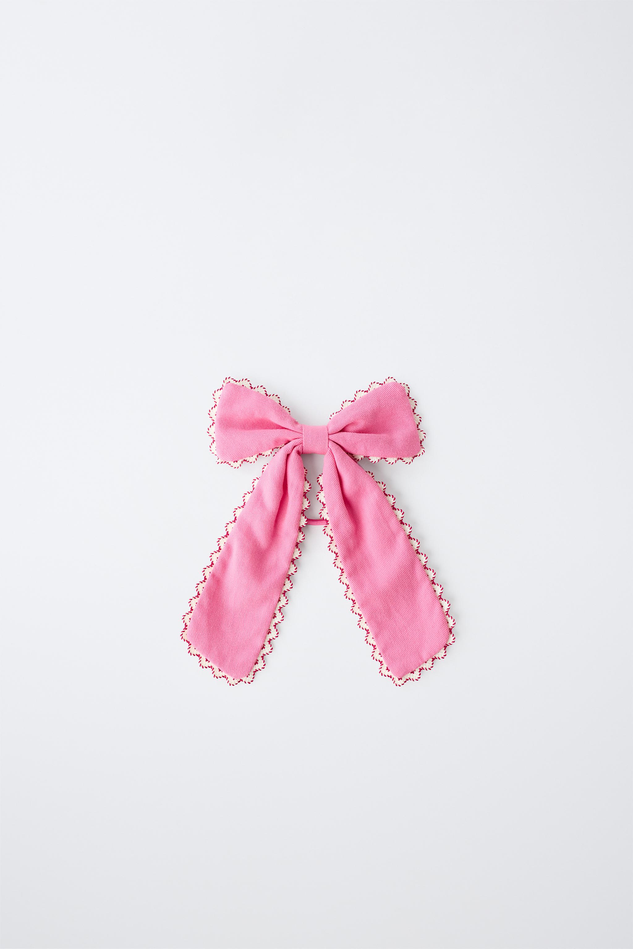 LARGE WAVY BOW HAIR TIE — Pink