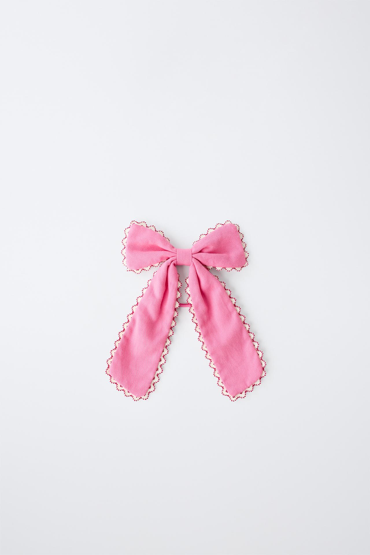 LARGE WAVY BOW HAIR TIE — Pink