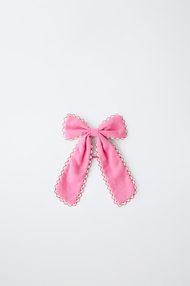 LARGE WAVY BOW SCRUNCHIE - Pink by Zara