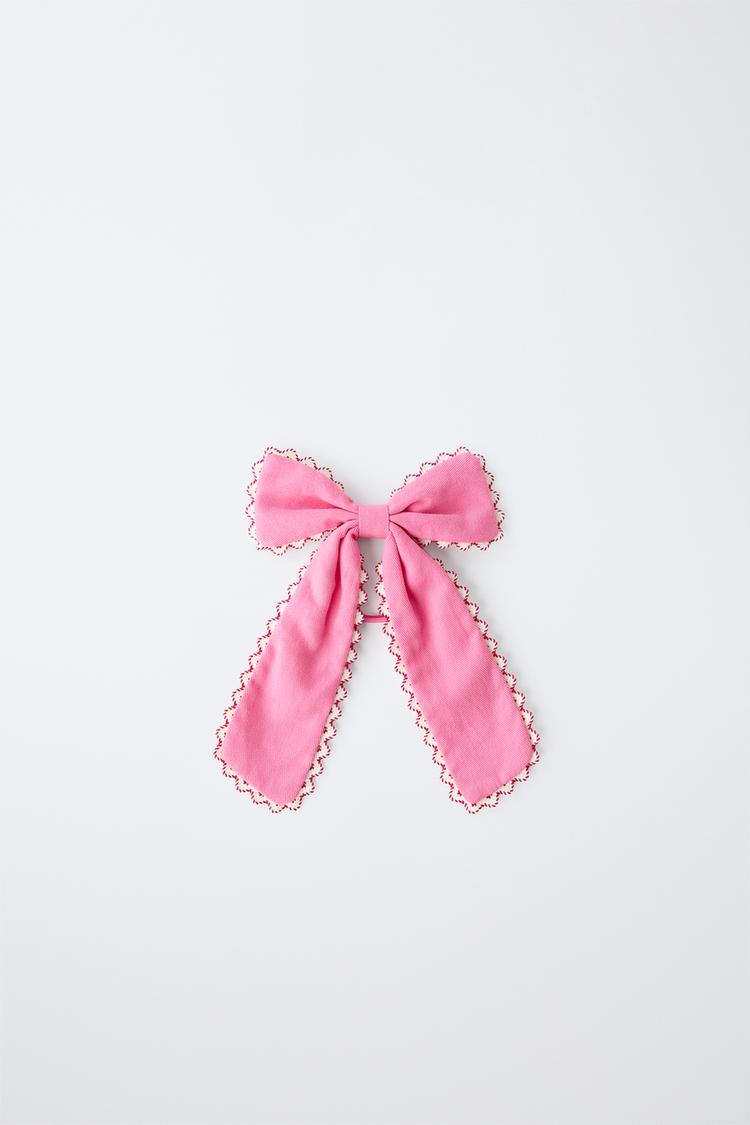 LARGE WAVY BOW HAIR TIE — Pink