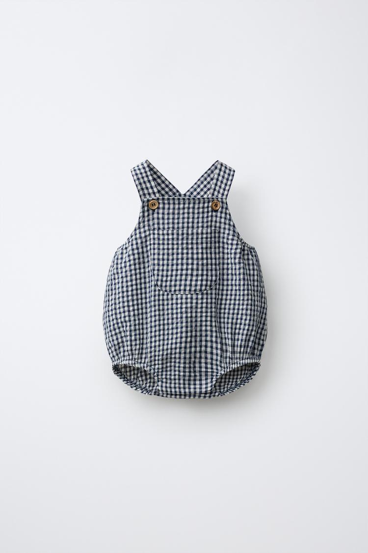 GINGHAM ROMPER — Navy blue