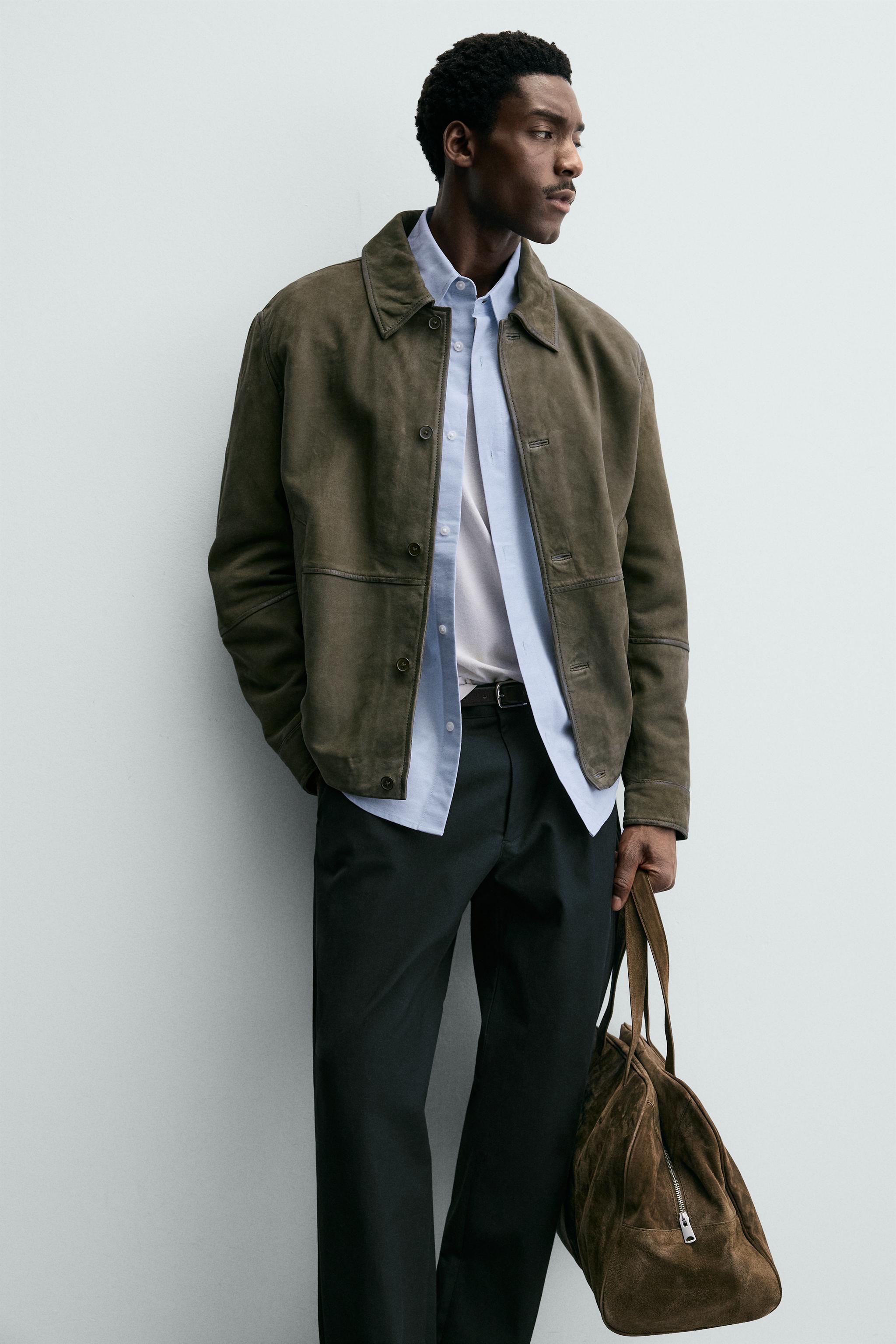 BLOUSON EN CUIR EFFET DAIM