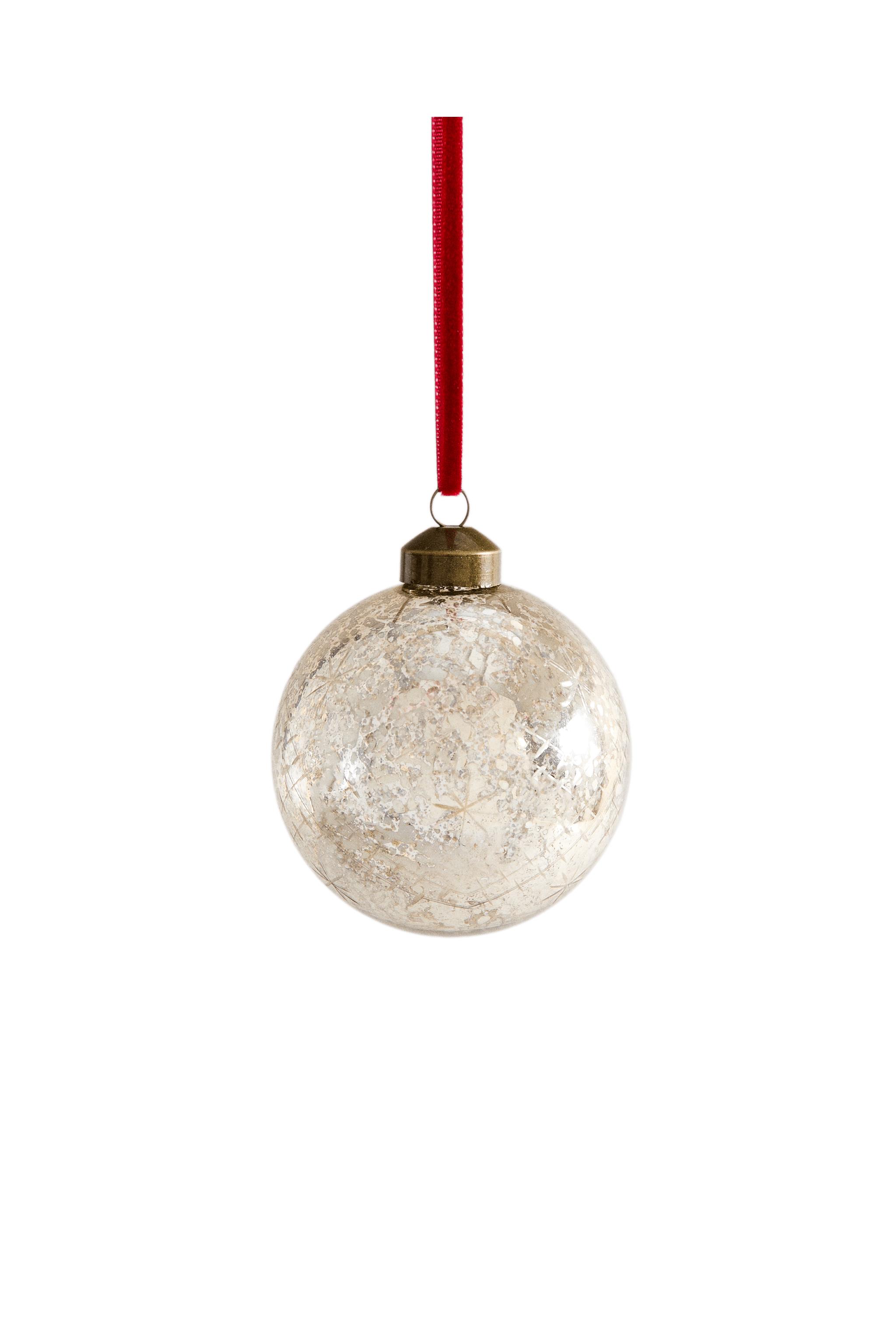 ひび割れ加工 ボール クリスマスツリーオーナメント - シルバー | ZARA