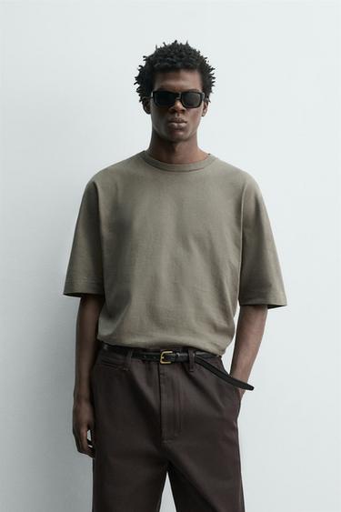 Zara 方版厚磅T恤 - 灰綠色