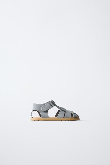 LEATHER BAREFOOT CAGE SANDALS - Green by Zara