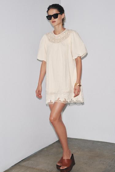 فستان قصير بتطريزات ZW COLLECTION - خَام by Zara