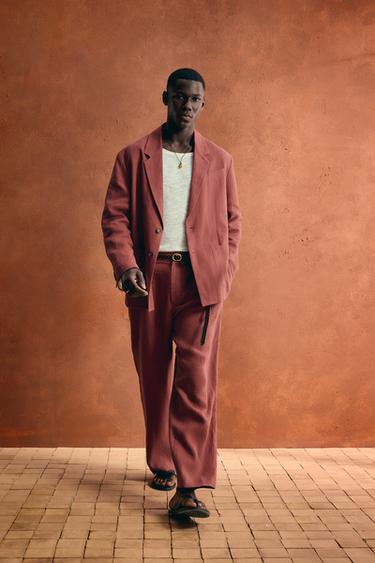 100% LINEN SUIT BLAZER - Red / Black by Zara