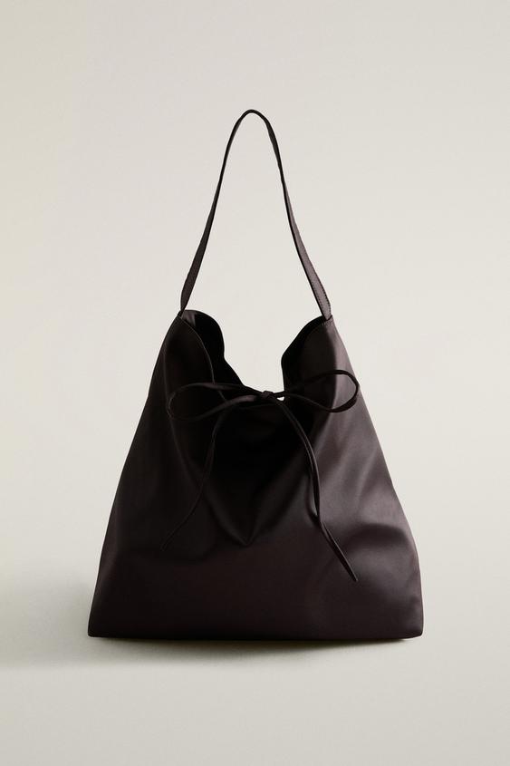 Zara SHOPPER TORBA SATEN – Boja čokolade – Slika 0