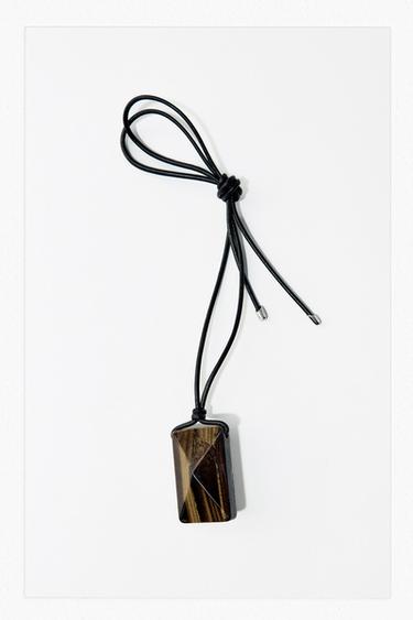 LEATHER CORD STONE NECKLACE - Brown by Zara