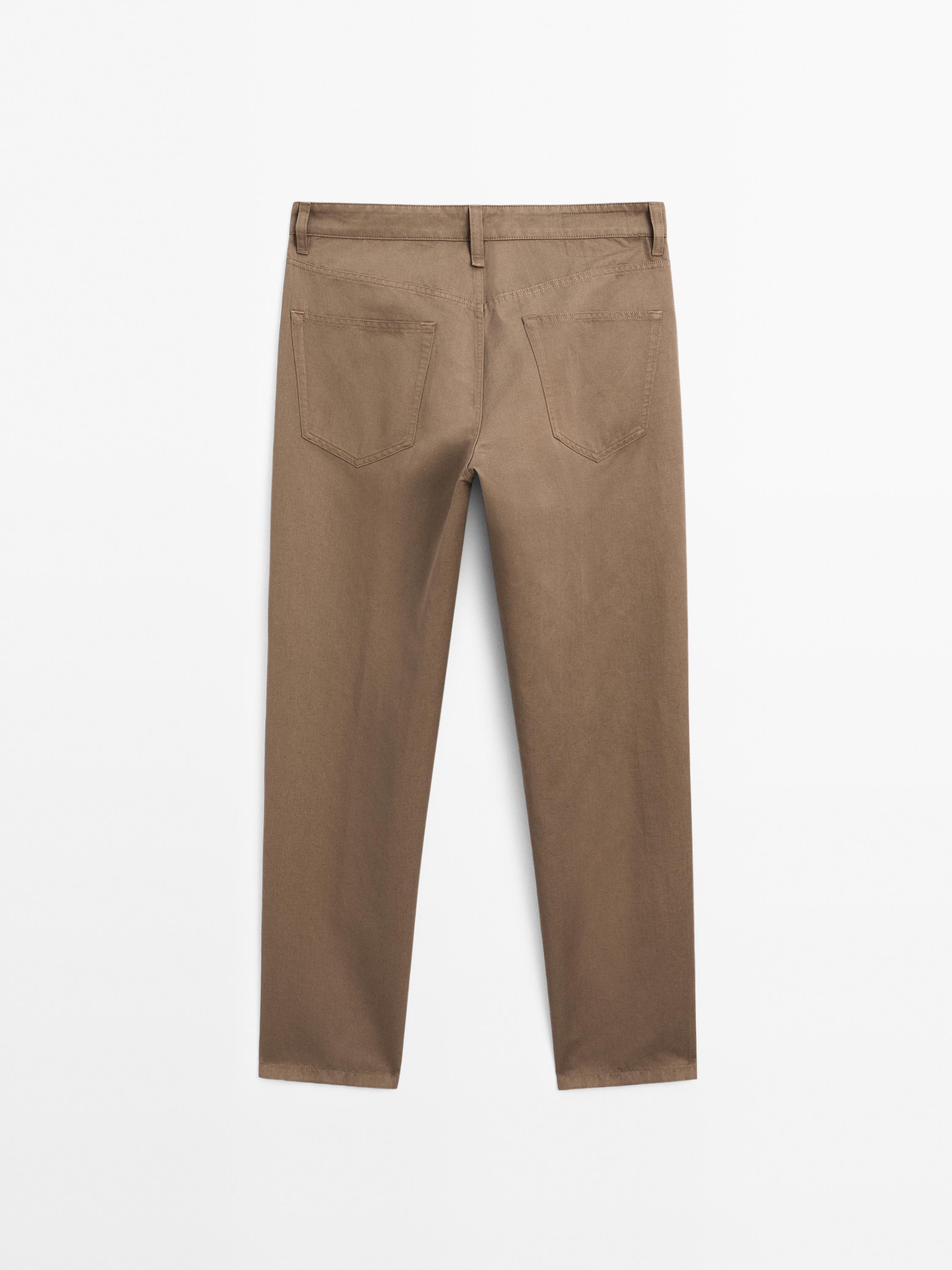 Cotton blend tapered fit trousers
