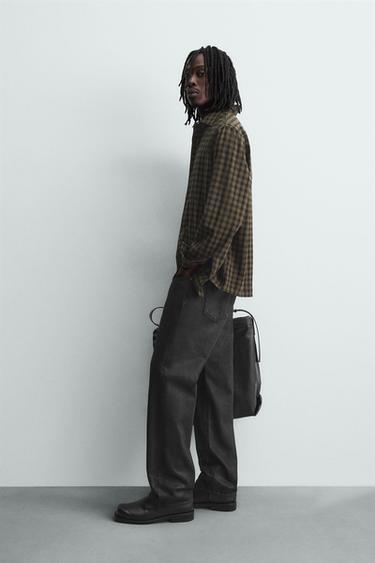 RELAXED FIT CHECK SHIRT - Dark brown by Zara - Image 3