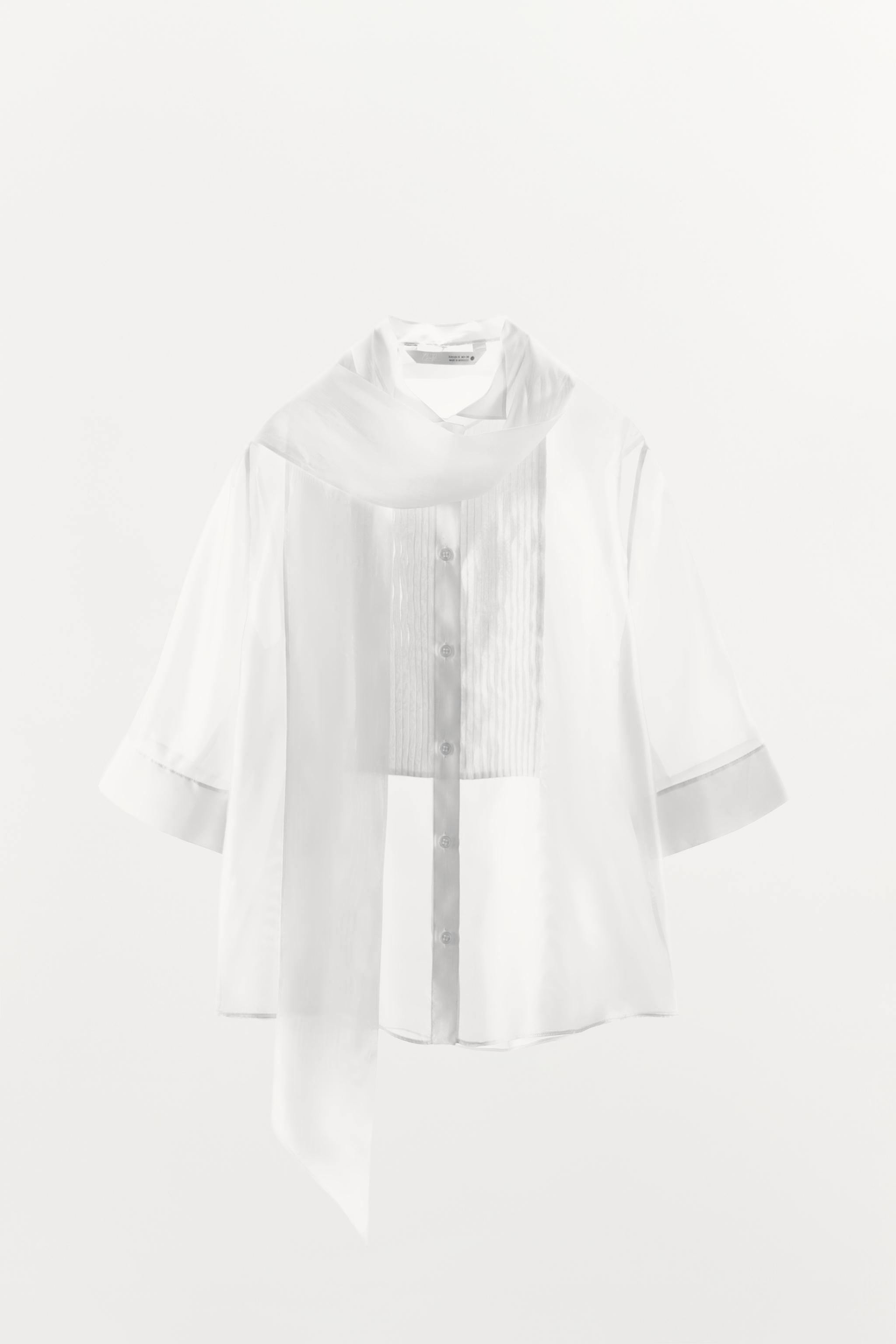 Женские рубашки Zara ZW COLLECTION SHORT SLEEVE TIE SHIRT — фото 6