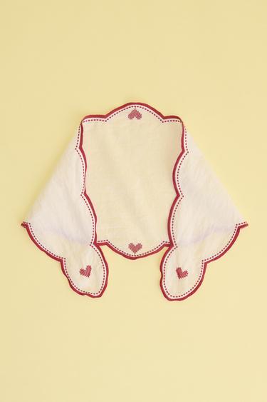 EMBROIDERED WAVES AND HEARTS BANDANA - Red by Zara