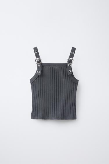 RIBBED BUCKLE STRAP T-SHIRT - Anthracite grey by Zara
